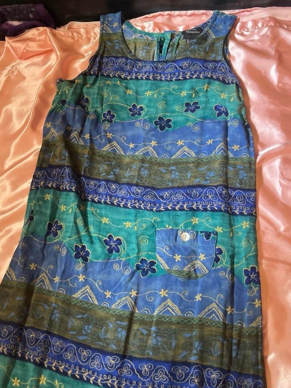 Sleeveless Floral Stripe Midi Dress in Teal and Blue